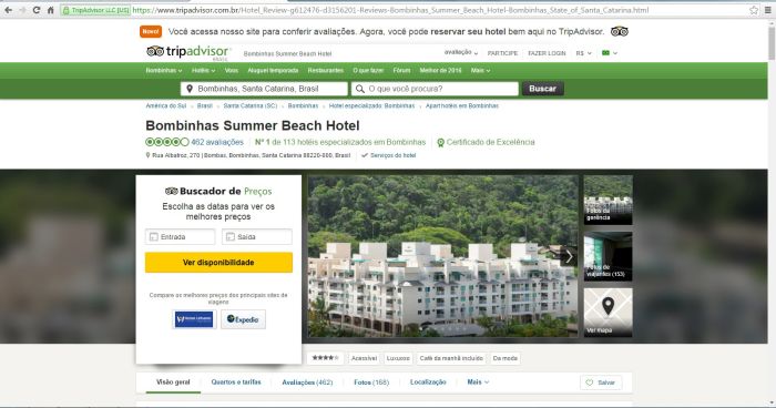 P&aacute;gina da Tripadvisor indica primeira coloca&ccedil;&atilde;o do Bombinhas Summer Beach & Spa (Divulga&ccedil;&atilde;o)