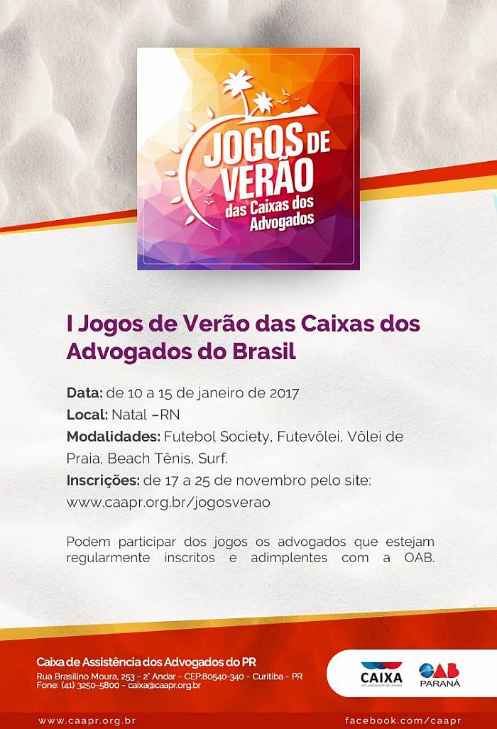 Inscri&ccedil;&otilde;es de advogados paranaenses e o regulamento no site www.caapr.org.br/jog (Divulga&ccedil;&atilde;o)