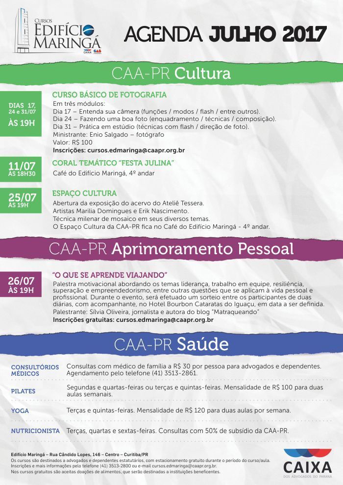 Programa&ccedil;&atilde;o de julho do Edif&iacute;cio Maring&aacute; inicia nesta ter&ccedil;a-feira (11) e prossegue at&eacute; o final do m&ecirc;s com diferentes atividades