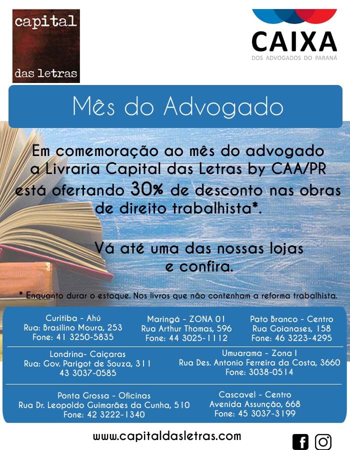 Promoção é válida nas sete Livrarias da CAA-PR no estado