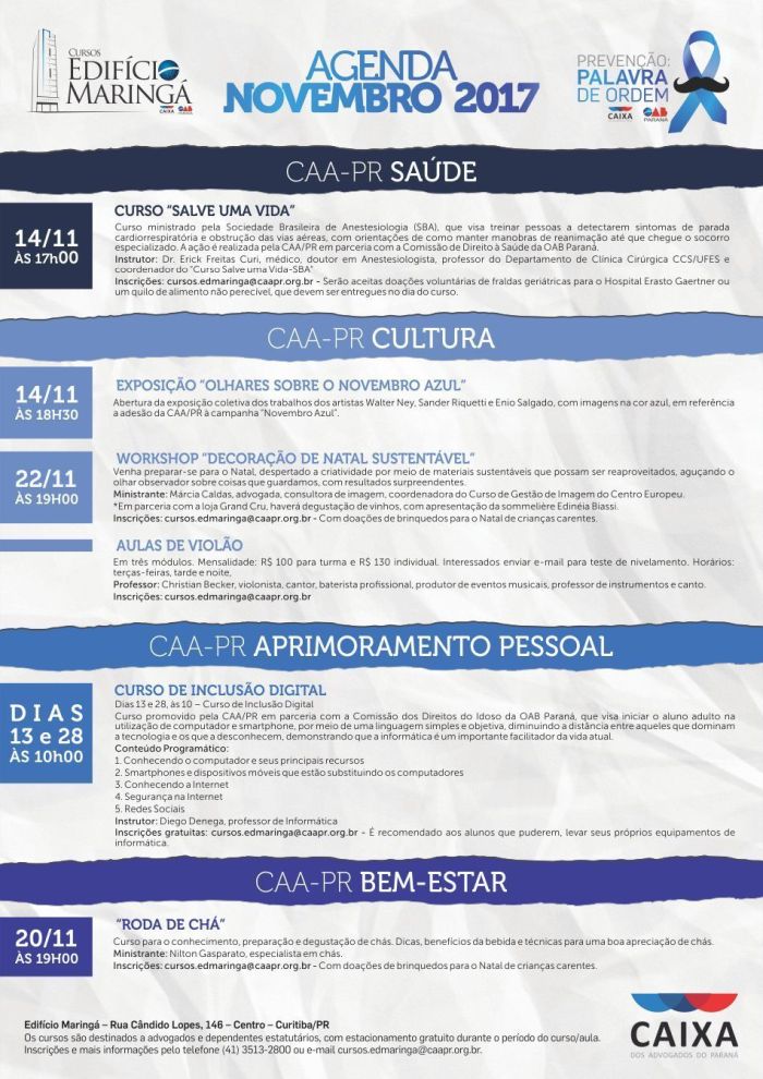 Agenda de Novembro traz atividades em parceria com Comissões da OAB - Foto: Divulgação Agenda de Novembro traz atividades em parceria com Comissões da OAB - Foto: Divulgação