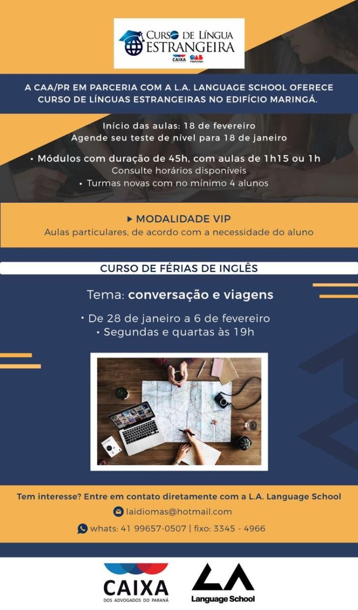 Inscrições abertas também para os cursos regulares de línguas estrangeiras que começam em fevereiro de 2019 - Foto: Divulgação