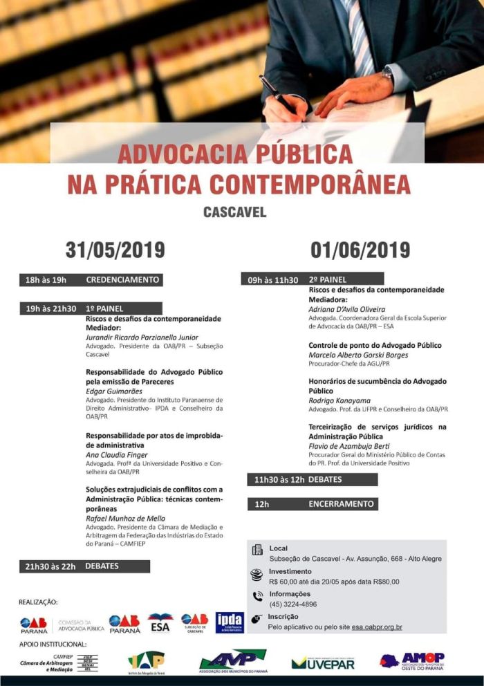 Presidente do IPDA ministra palestra sobre advocacia pública em Cascavel - Foto: Divulgação         