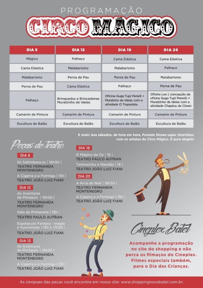 Programação do Circo Mágico e dos teatros do shopping - Foto: Divulgação